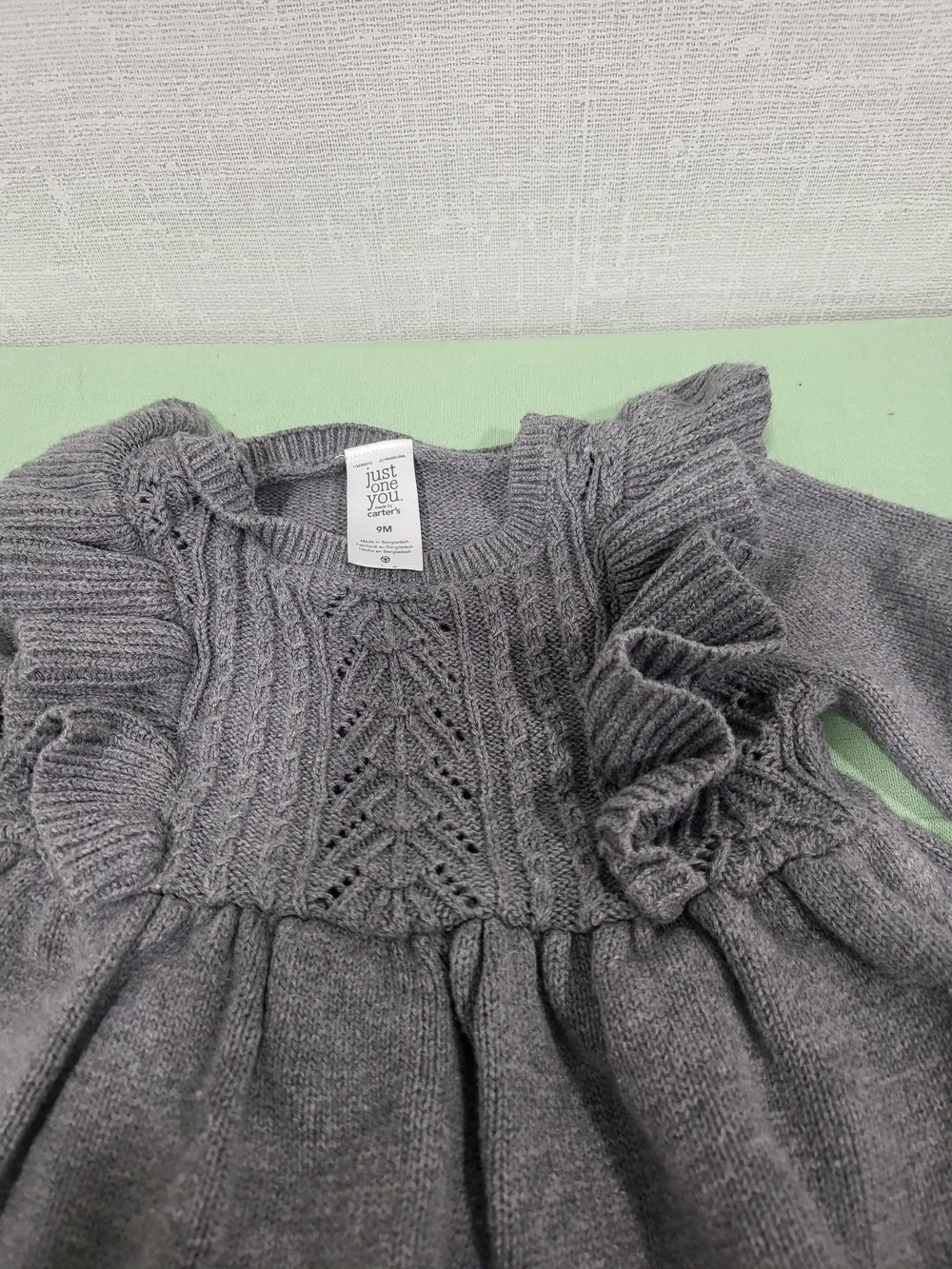Carter's Gray Knit Ruffle Shoulder Dress Top- So Soft- NWOT
